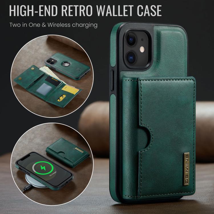 For iPhone 12 DG.MING M6 Series RFID Tri-fold Card Bag Removable Leather Phone Case