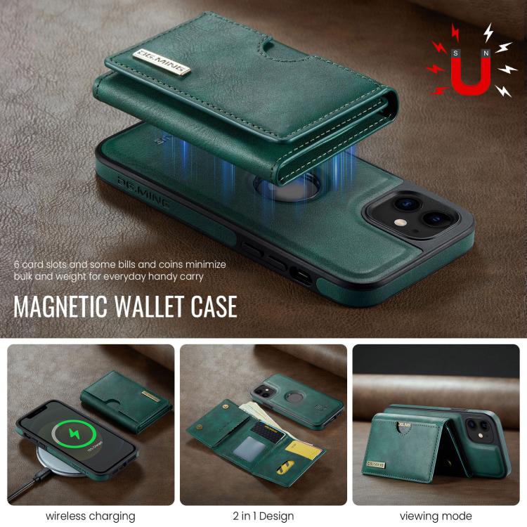 For iPhone 12 DG.MING M6 Series RFID Tri-fold Card Bag Removable Leather Phone Case