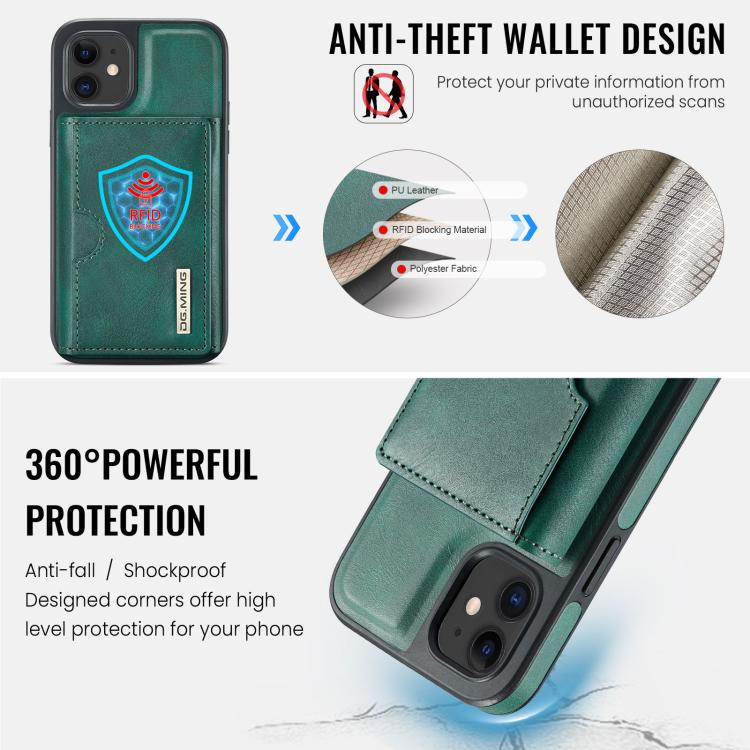 For iPhone 12 DG.MING M6 Series RFID Tri-fold Card Bag Removable Leather Phone Case