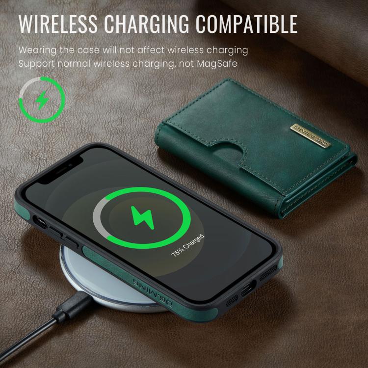 For iPhone 12 DG.MING M6 Series RFID Tri-fold Card Bag Removable Leather Phone Case