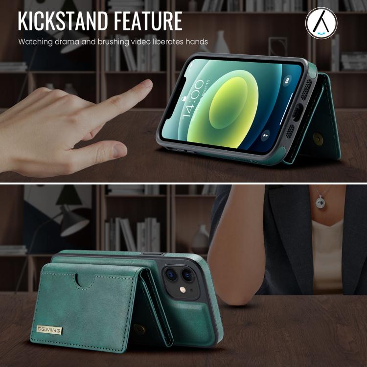 For iPhone 12 DG.MING M6 Series RFID Tri-fold Card Bag Removable Leather Phone Case