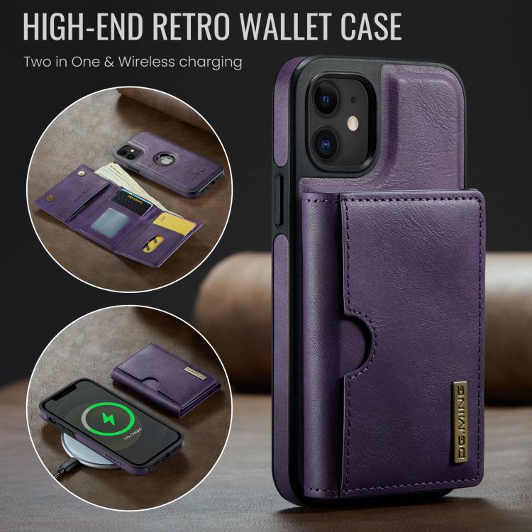 For iPhone 12 DG.MING M6 Series RFID Tri-fold Card Bag Removable Leather Phone Case