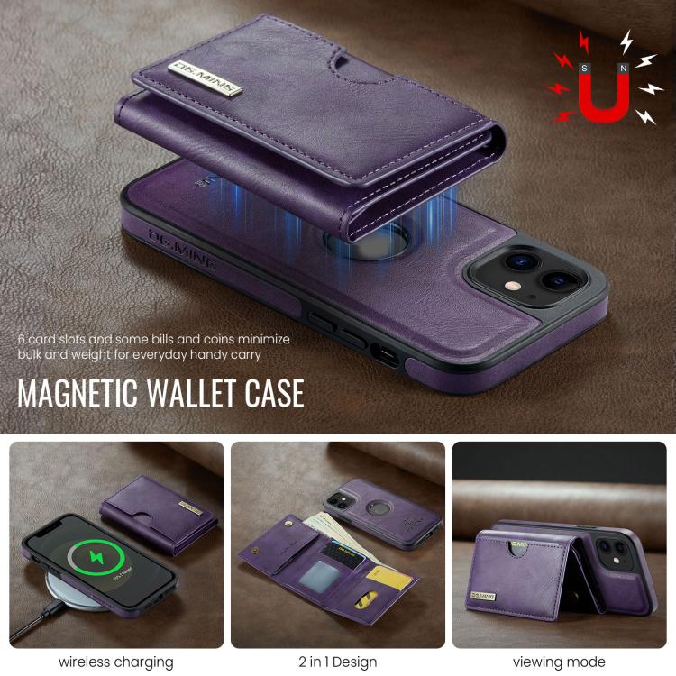 For iPhone 12 DG.MING M6 Series RFID Tri-fold Card Bag Removable Leather Phone Case