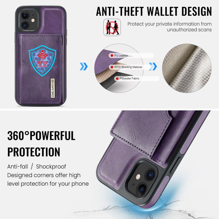 For iPhone 12 DG.MING M6 Series RFID Tri-fold Card Bag Removable Leather Phone Case