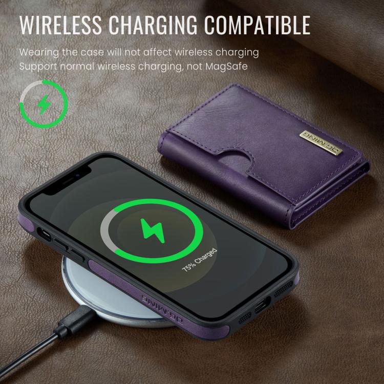 For iPhone 12 DG.MING M6 Series RFID Tri-fold Card Bag Removable Leather Phone Case