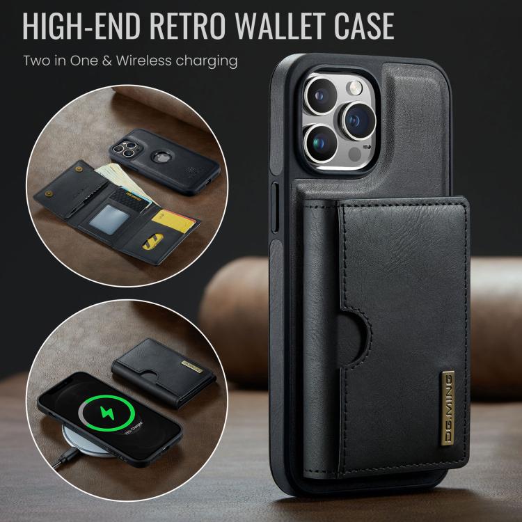 For iPhone 12 Pro Max DG.MING M6 Series RFID Tri-fold Card Bag Removable Leather Phone Case