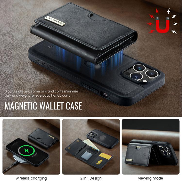 For iPhone 12 Pro Max DG.MING M6 Series RFID Tri-fold Card Bag Removable Leather Phone Case