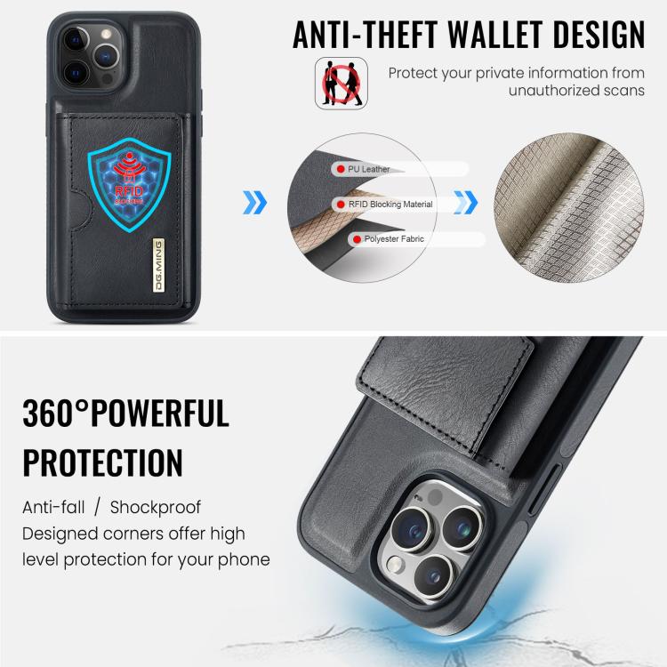 For iPhone 12 Pro Max DG.MING M6 Series RFID Tri-fold Card Bag Removable Leather Phone Case