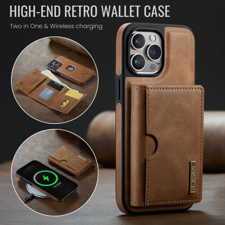 For iPhone 12 Pro Max DG.MING M6 Series RFID Tri-fold Card Bag Removable Leather Phone Case