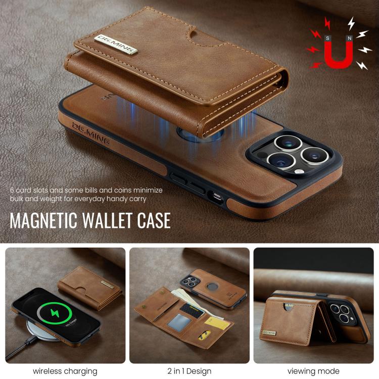 For iPhone 12 Pro Max DG.MING M6 Series RFID Tri-fold Card Bag Removable Leather Phone Case