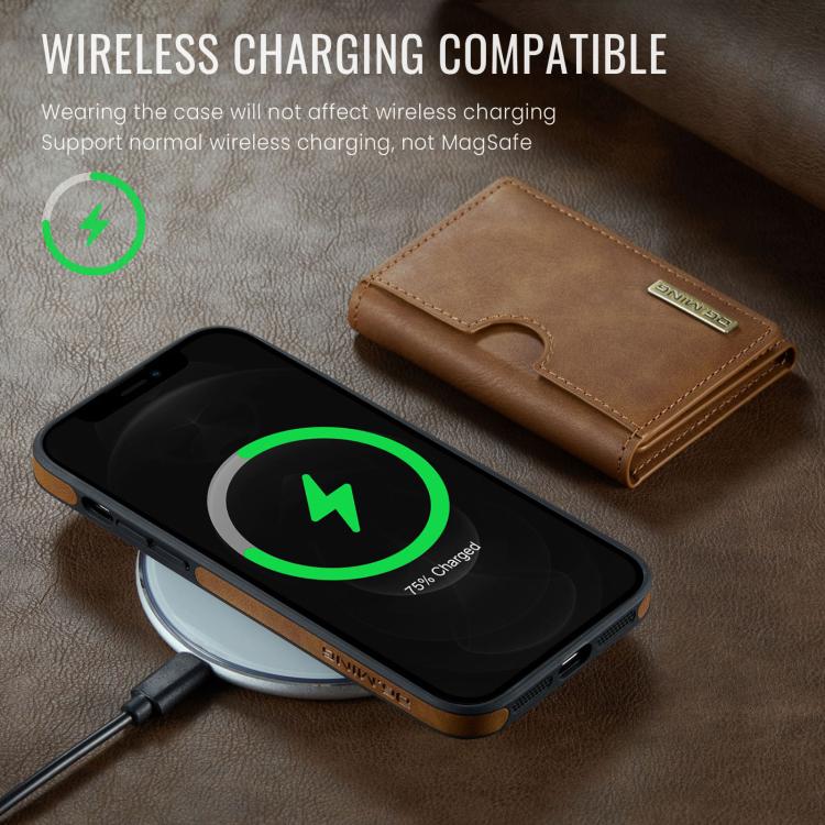 For iPhone 12 Pro Max DG.MING M6 Series RFID Tri-fold Card Bag Removable Leather Phone Case