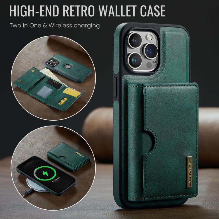For iPhone 12 Pro Max DG.MING M6 Series RFID Tri-fold Card Bag Removable Leather Phone Case