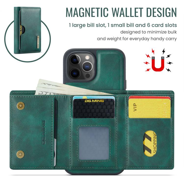 For iPhone 12 Pro Max DG.MING M6 Series RFID Tri-fold Card Bag Removable Leather Phone Case