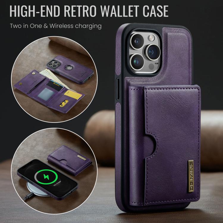 For iPhone 12 Pro Max DG.MING M6 Series RFID Tri-fold Card Bag Removable Leather Phone Case
