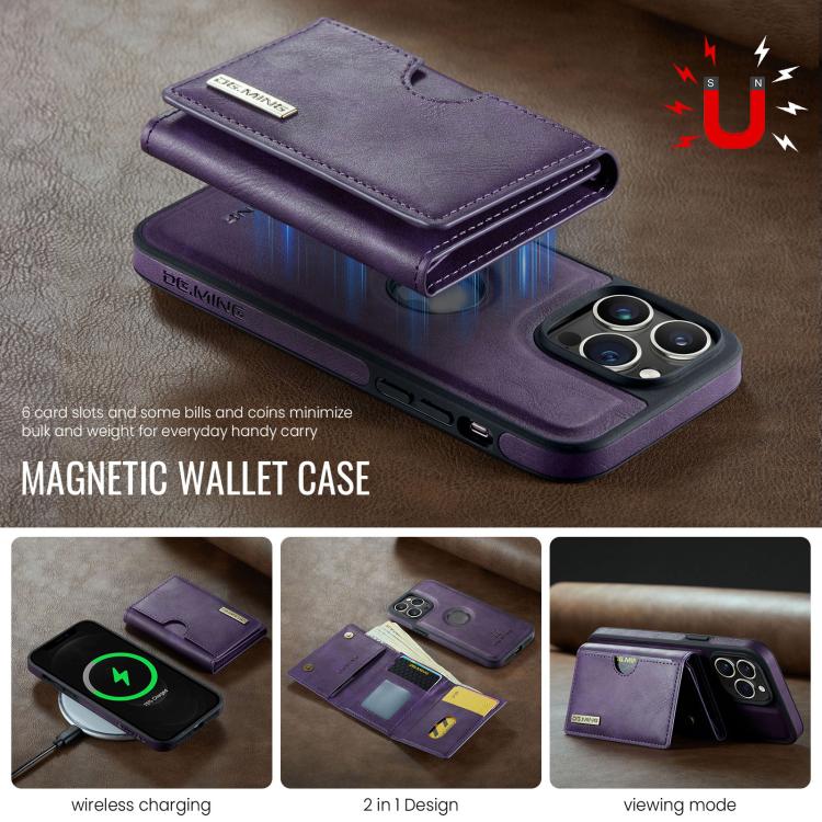 For iPhone 12 Pro Max DG.MING M6 Series RFID Tri-fold Card Bag Removable Leather Phone Case