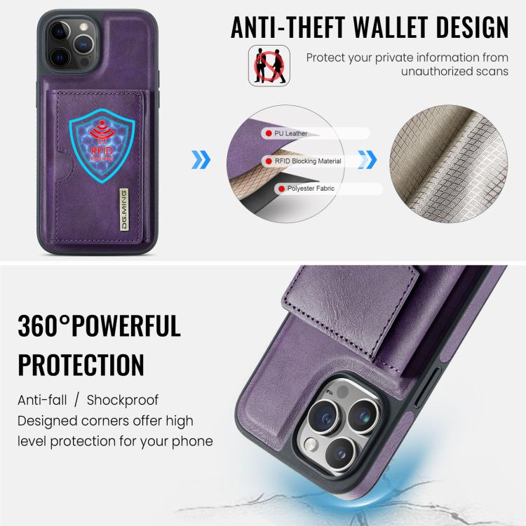 For iPhone 12 Pro Max DG.MING M6 Series RFID Tri-fold Card Bag Removable Leather Phone Case