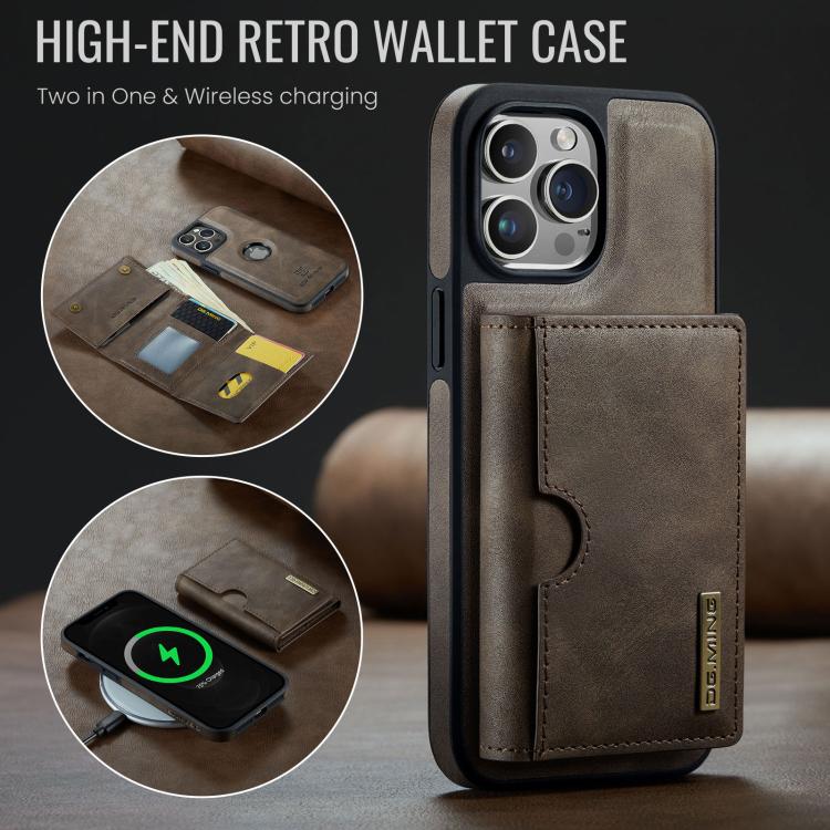 For iPhone 12 Pro DG.MING M6 Series RFID Tri-fold Card Bag Removable Leather Phone Case