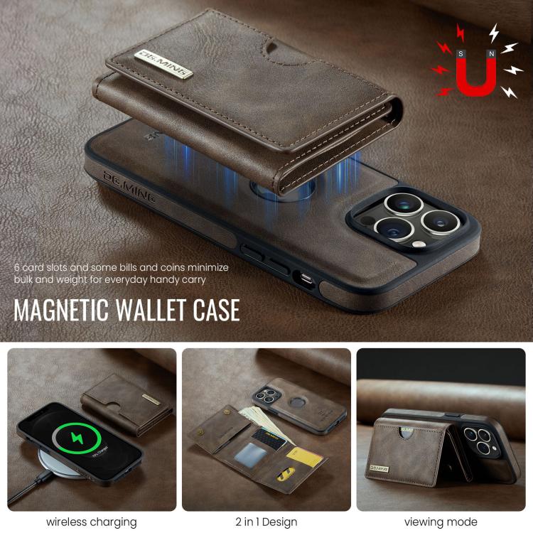 For iPhone 12 Pro DG.MING M6 Series RFID Tri-fold Card Bag Removable Leather Phone Case