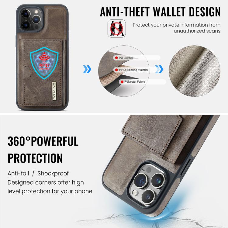 For iPhone 12 Pro DG.MING M6 Series RFID Tri-fold Card Bag Removable Leather Phone Case