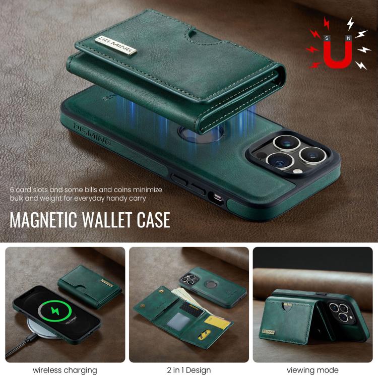 For iPhone 12 Pro DG.MING M6 Series RFID Tri-fold Card Bag Removable Leather Phone Case