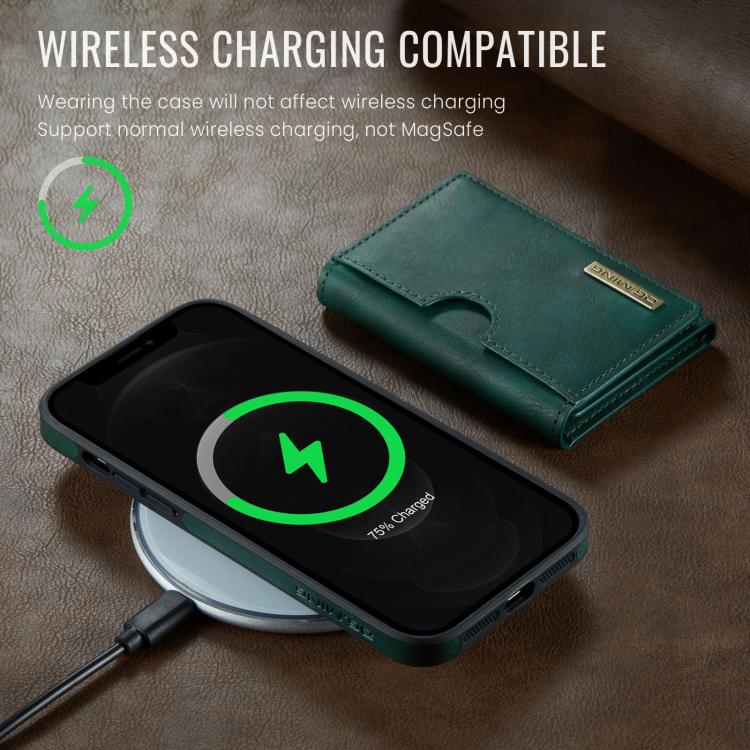 For iPhone 12 Pro DG.MING M6 Series RFID Tri-fold Card Bag Removable Leather Phone Case