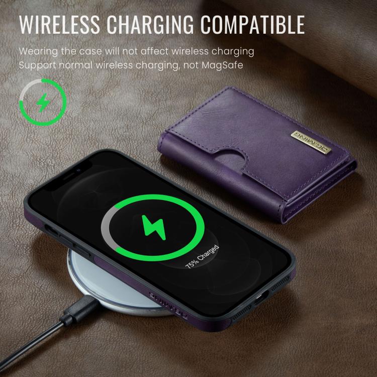 For iPhone 12 Pro DG.MING M6 Series RFID Tri-fold Card Bag Removable Leather Phone Case