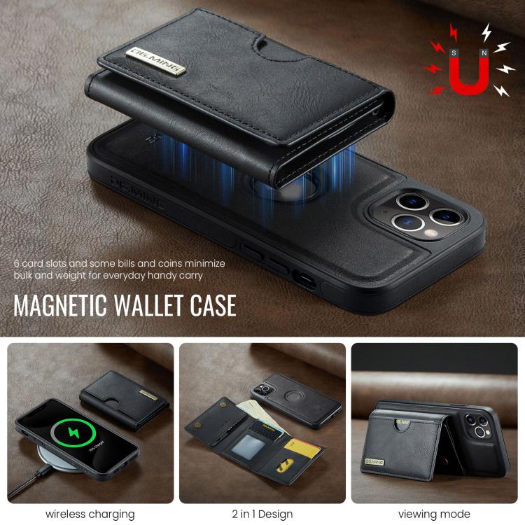 For iPhone 11 Pro Max DG.MING M6 Series RFID Tri-fold Card Bag Removable Leather Phone Case