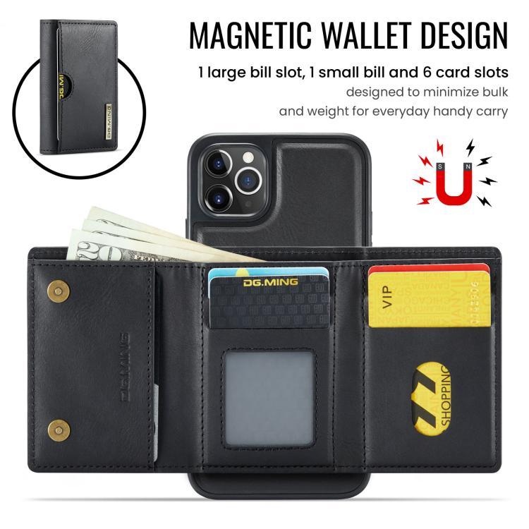 For iPhone 11 Pro Max DG.MING M6 Series RFID Tri-fold Card Bag Removable Leather Phone Case