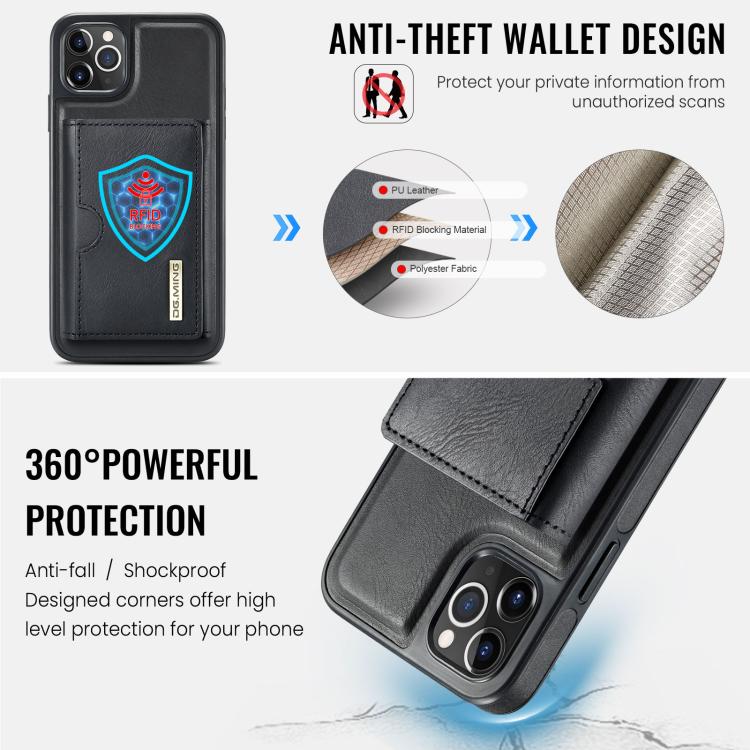 For iPhone 11 Pro Max DG.MING M6 Series RFID Tri-fold Card Bag Removable Leather Phone Case