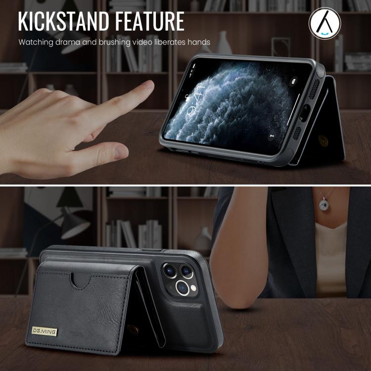 For iPhone 11 Pro Max DG.MING M6 Series RFID Tri-fold Card Bag Removable Leather Phone Case