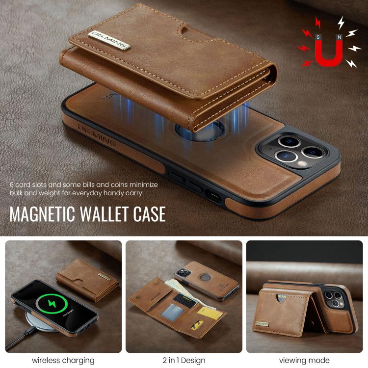 For iPhone 11 Pro Max DG.MING M6 Series RFID Tri-fold Card Bag Removable Leather Phone Case