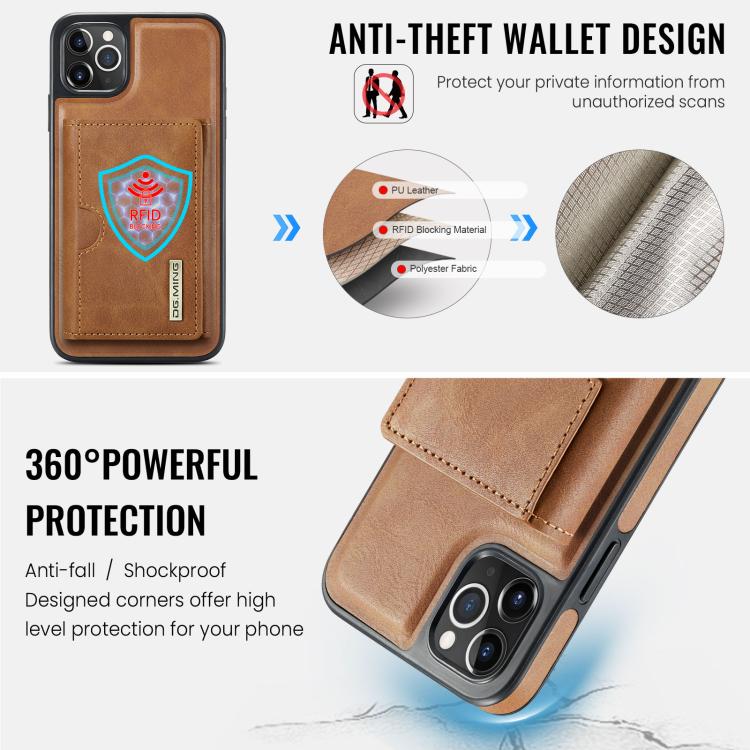 For iPhone 11 Pro Max DG.MING M6 Series RFID Tri-fold Card Bag Removable Leather Phone Case