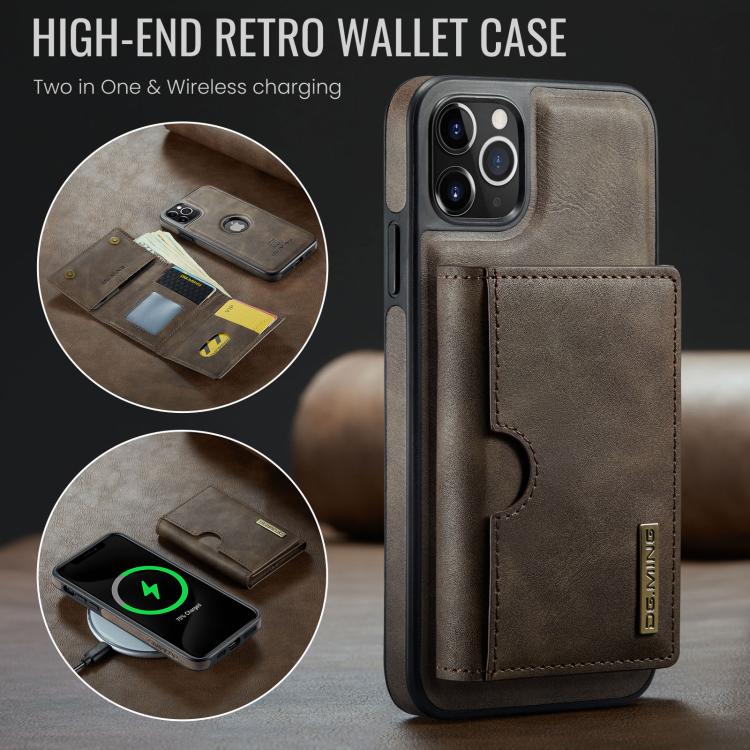 For iPhone 11 Pro Max DG.MING M6 Series RFID Tri-fold Card Bag Removable Leather Phone Case