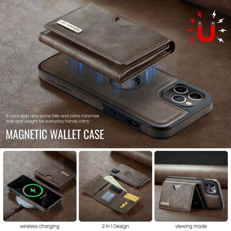 For iPhone 11 Pro Max DG.MING M6 Series RFID Tri-fold Card Bag Removable Leather Phone Case