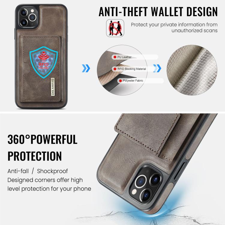 For iPhone 11 Pro Max DG.MING M6 Series RFID Tri-fold Card Bag Removable Leather Phone Case