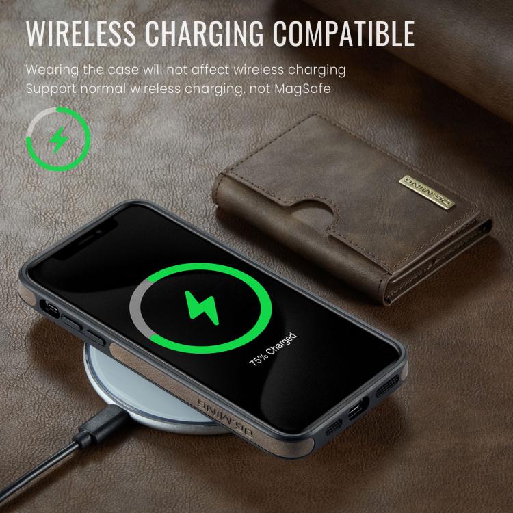 For iPhone 11 Pro Max DG.MING M6 Series RFID Tri-fold Card Bag Removable Leather Phone Case