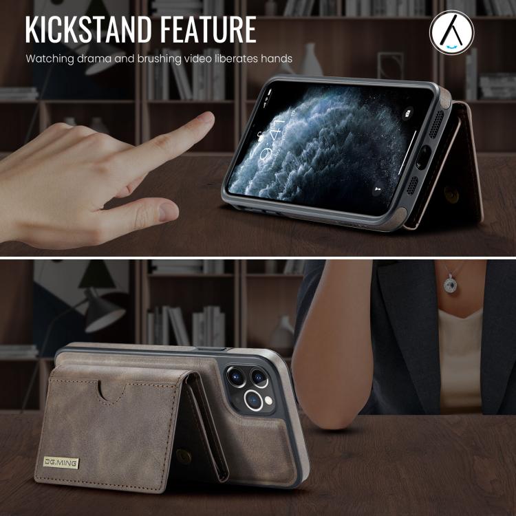 For iPhone 11 Pro Max DG.MING M6 Series RFID Tri-fold Card Bag Removable Leather Phone Case