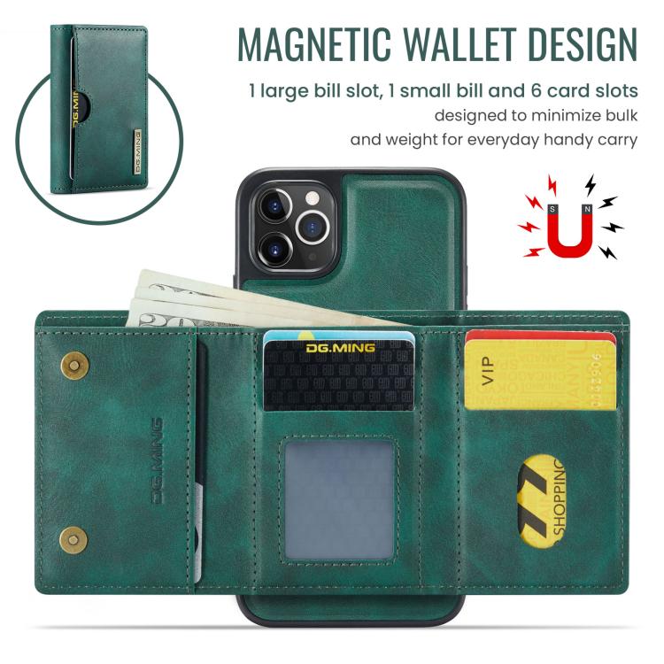 For iPhone 11 Pro Max DG.MING M6 Series RFID Tri-fold Card Bag Removable Leather Phone Case
