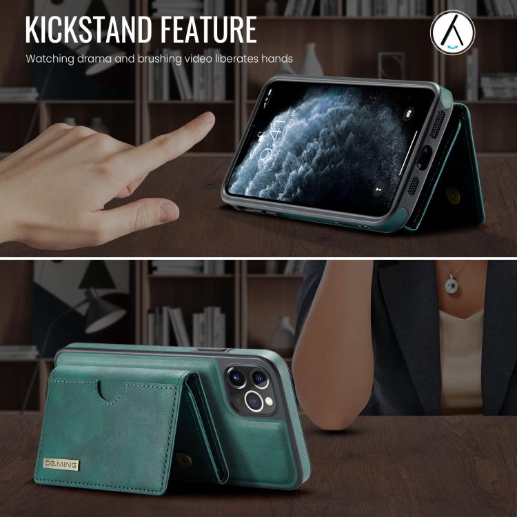For iPhone 11 Pro Max DG.MING M6 Series RFID Tri-fold Card Bag Removable Leather Phone Case