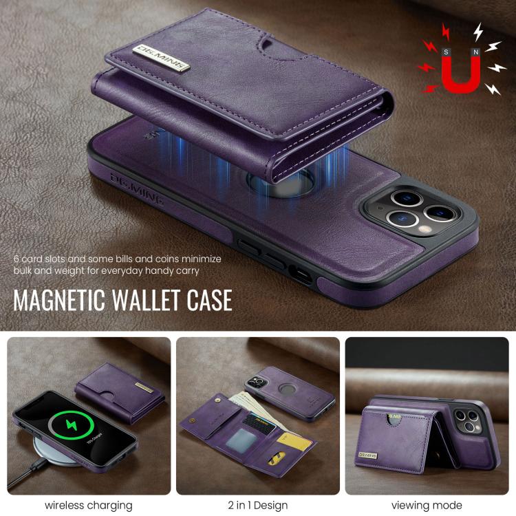 For iPhone 11 Pro Max DG.MING M6 Series RFID Tri-fold Card Bag Removable Leather Phone Case