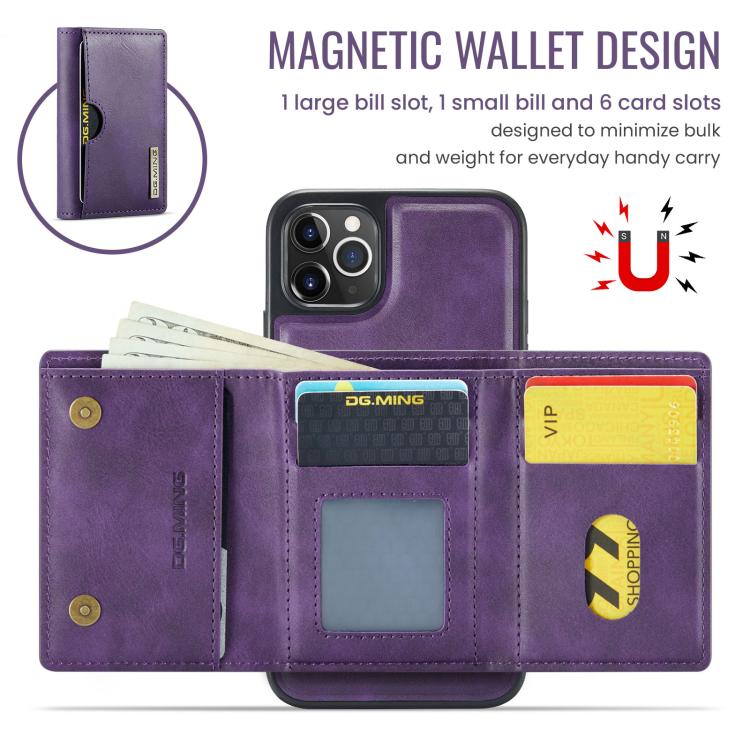 For iPhone 11 Pro Max DG.MING M6 Series RFID Tri-fold Card Bag Removable Leather Phone Case