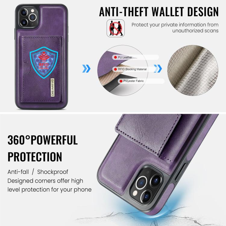 For iPhone 11 Pro Max DG.MING M6 Series RFID Tri-fold Card Bag Removable Leather Phone Case