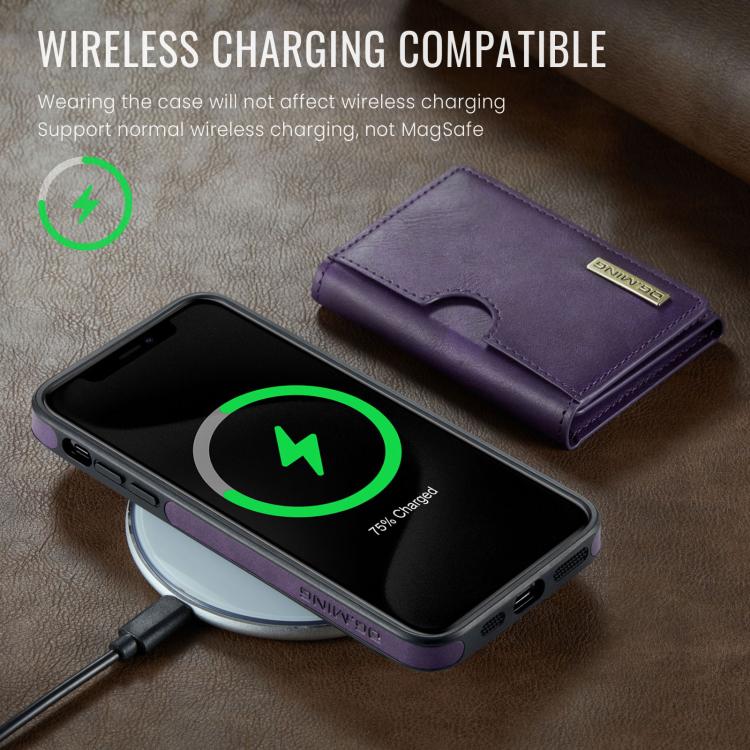 For iPhone 11 Pro Max DG.MING M6 Series RFID Tri-fold Card Bag Removable Leather Phone Case