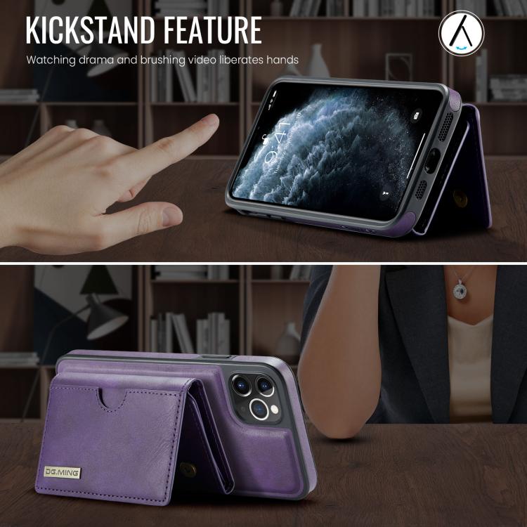 For iPhone 11 Pro Max DG.MING M6 Series RFID Tri-fold Card Bag Removable Leather Phone Case