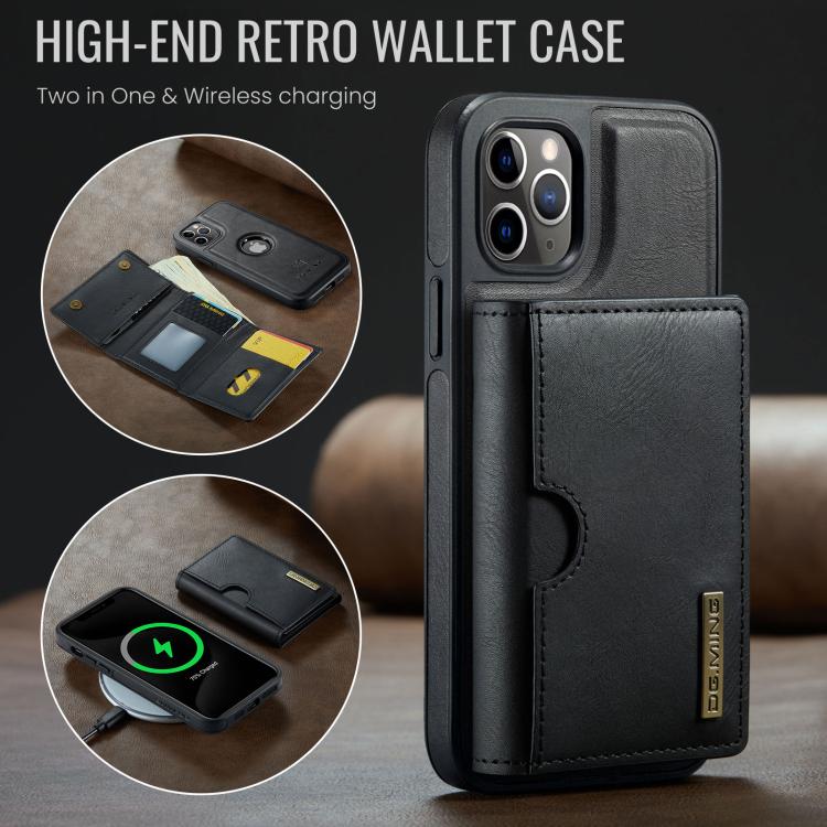 For iPhone 11 Pro DG.MING M6 Series RFID Tri-fold Card Bag Removable Leather Phone Case