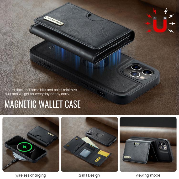 For iPhone 11 Pro DG.MING M6 Series RFID Tri-fold Card Bag Removable Leather Phone Case