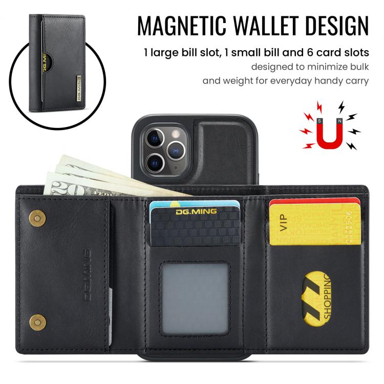 For iPhone 11 Pro DG.MING M6 Series RFID Tri-fold Card Bag Removable Leather Phone Case