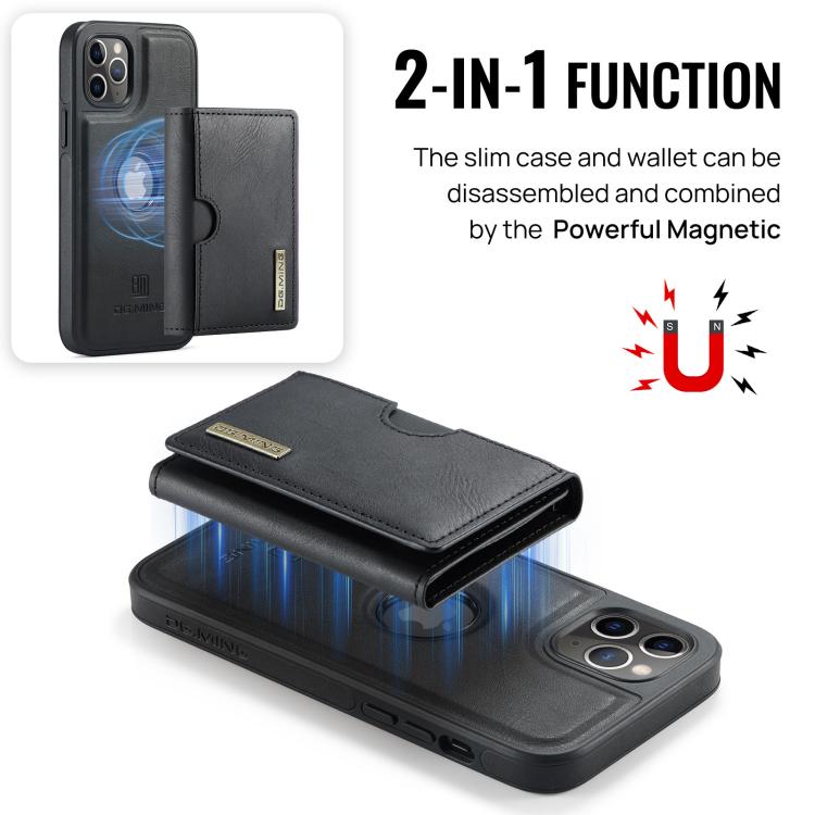 For iPhone 11 Pro DG.MING M6 Series RFID Tri-fold Card Bag Removable Leather Phone Case