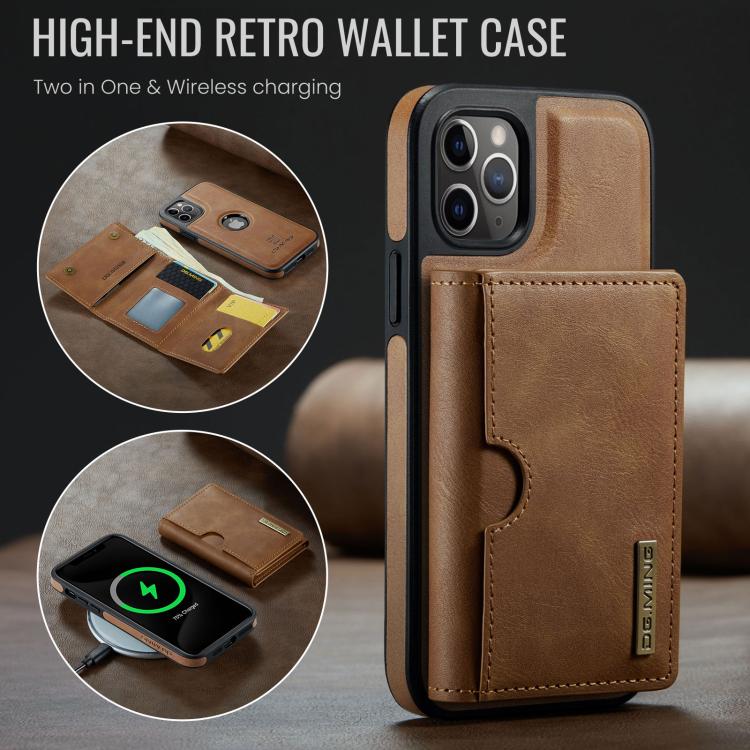For iPhone 11 Pro DG.MING M6 Series RFID Tri-fold Card Bag Removable Leather Phone Case