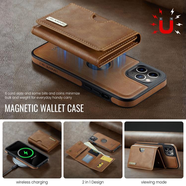 For iPhone 11 Pro DG.MING M6 Series RFID Tri-fold Card Bag Removable Leather Phone Case